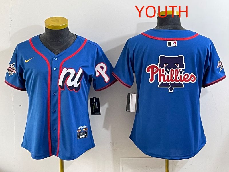 Youth 2025 Philadelphia Phillies Blank Blue All star Nike MLB Jersey style 03->women mlb jersey->Women Jersey
